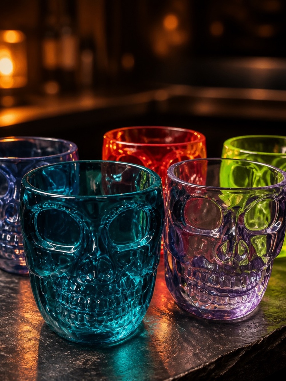 Colorful Skull Glass Tumbler - Vibrant Blue, vivid colors